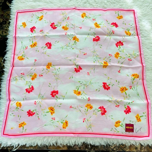 Kenzo 100% Cotton Pink/Multicolor Floral Bandanna/Scarf - Picture 4 of 10